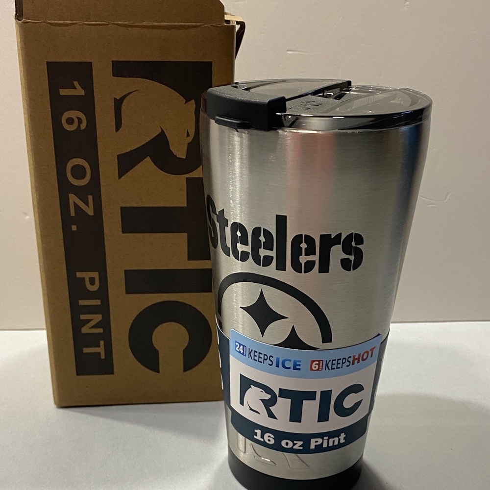 RTIC 16 oz Pittsburgh Steelers Pint Tumbler new in box hot or cold CUSTOM MADE